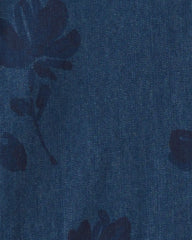 Girls Floral Denim Long-Sleeve Dress - Dark Wash