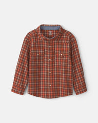 Boys Plaid Long-Sleeve Button-Down Shirt - Orange