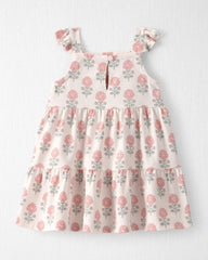 Baby Girl Organic Cotton Tiered Dress in Rosebud Petal Print