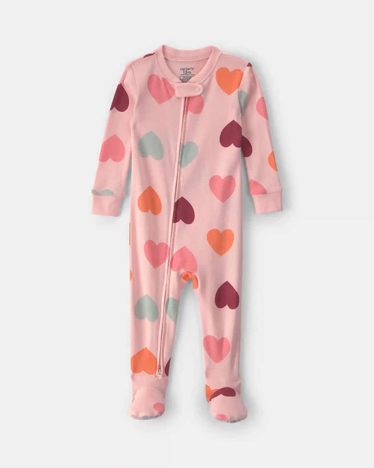Baby Girl 1-Piece Heart 2-Way Zip 100% Cotton Snug Fit Footed Pajama - Pink