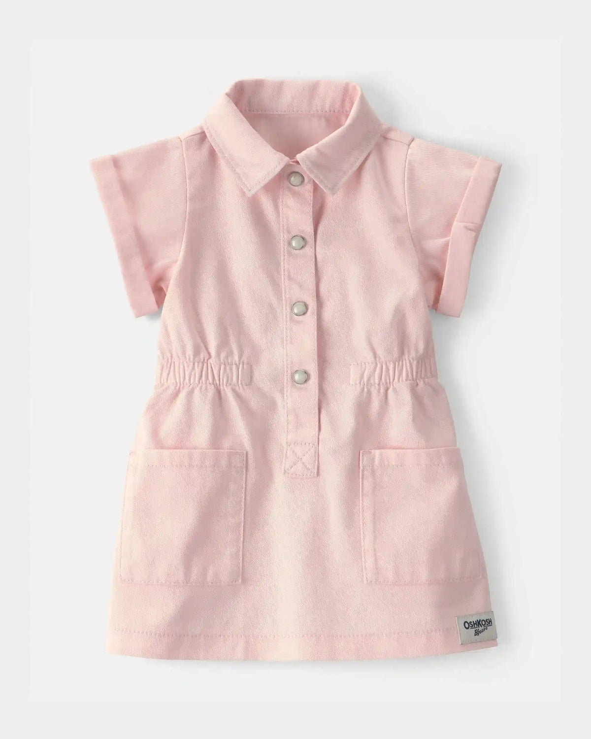 Baby Girl Twill Button-Up Utility Dress - Pink