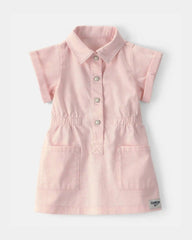 Baby Girl Twill Button-Up Utility Dress - Pink