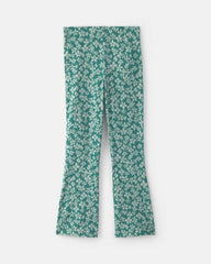 Girls Floral Cotton Pull-On Stretch Flare Leggings - Green