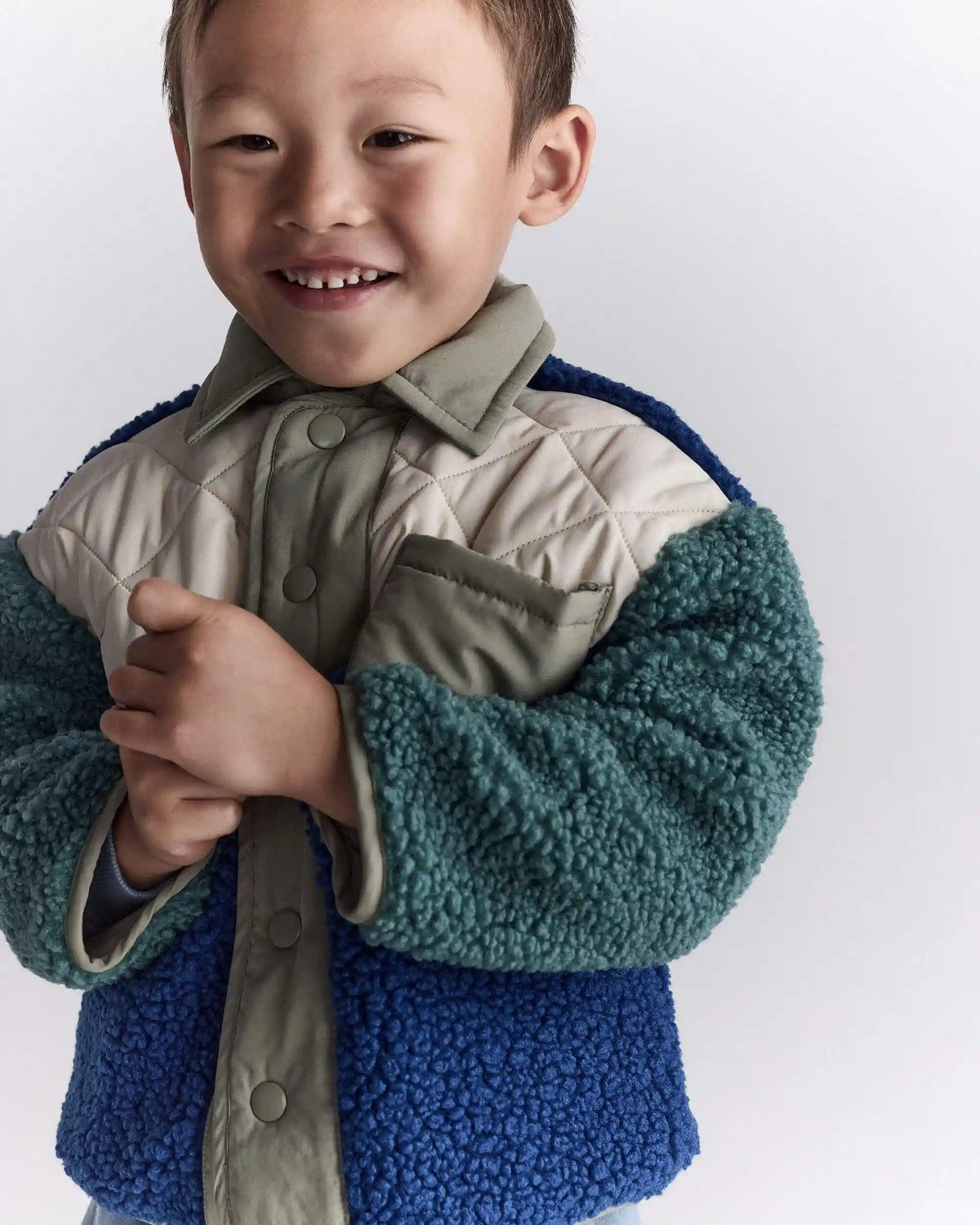 Toddler Boy Colorblock Sherpa Jacket - Blue/Cream