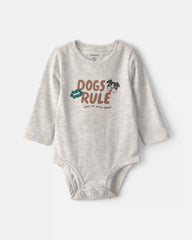 Baby 'Dogs Rule' Long-Sleeve Graphic Bodysuit - Grey