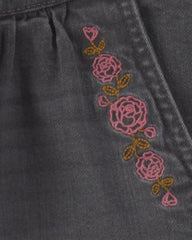 Girls Floral Denim Wide-Leg Pants - Dark Wash