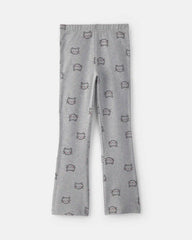 Girls Cat Cotton Pull-On Stretch Leggings - Grey