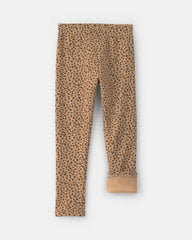 Girls Leopard Fleece Pull-On Stretch Leggings - Brown