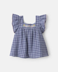 Baby Girl Gingham Twill Top - Blue