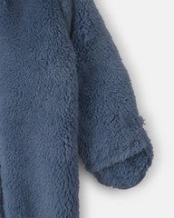 Baby Boy Bear Teddy Fleece Long-Sleeve Jumpsuit - Blue