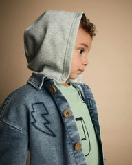Toddler Denim Hooded Jacket in Avenue Wash - Blue/Heather Grey