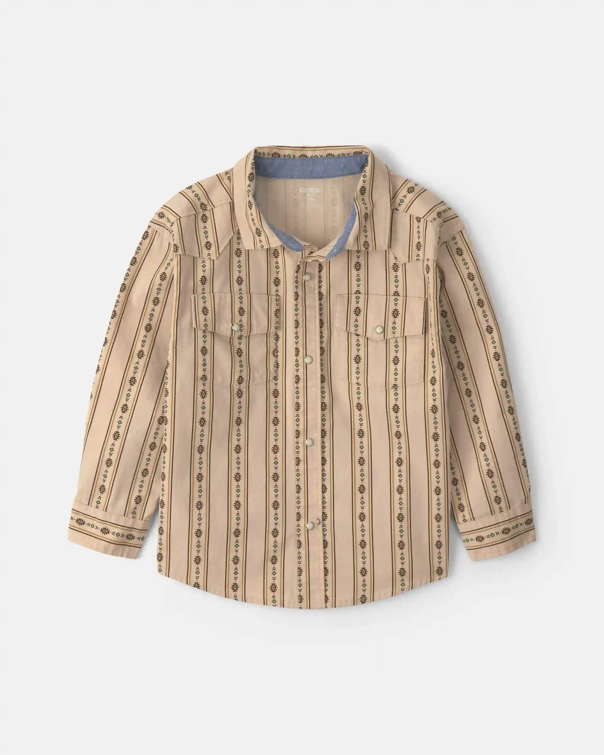 Boys Striped Canvas Button-Down Shirt - Khaki