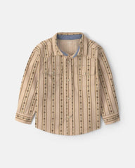 Boys Striped Canvas Button-Down Shirt - Khaki