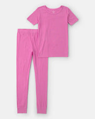 Girls PurelySoft Short-Sleeve Snug Fit 2-Piece Pajama Set - Pink