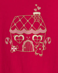 Toddler Girl Gingerbread House Long-Sleeve Graphic Tee - Red