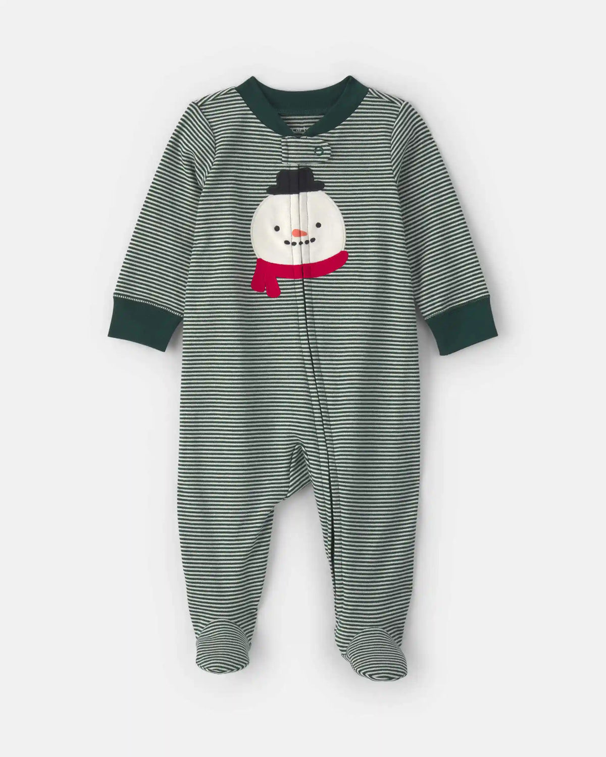 Baby Snowman 100% Cotton 2-Way Zip Sleep & Play Pajamas - Green