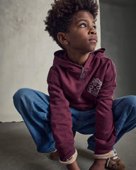 Boys Logo Patch Hoodie - Burgundy