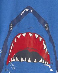 Boys Shark 100% Cotton Short-Sleeve Snug Fit 4-Piece Pajama Set - Blue