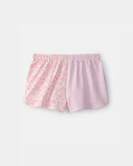 Girls Floral Stripe Short-Sleeve Loose Fit 2-Piece Pajama Set - Pink