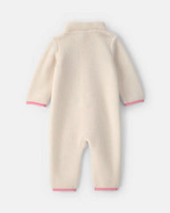 Baby Girl Color Block Fleece Long-Sleeve Jumpsuit - Cream/Pink