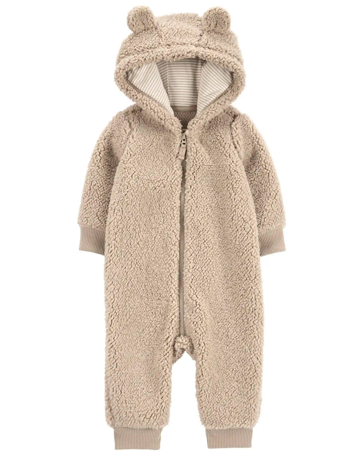 Baby Teddy Fleece Bear Zip-Up Jumpsuit - Brown