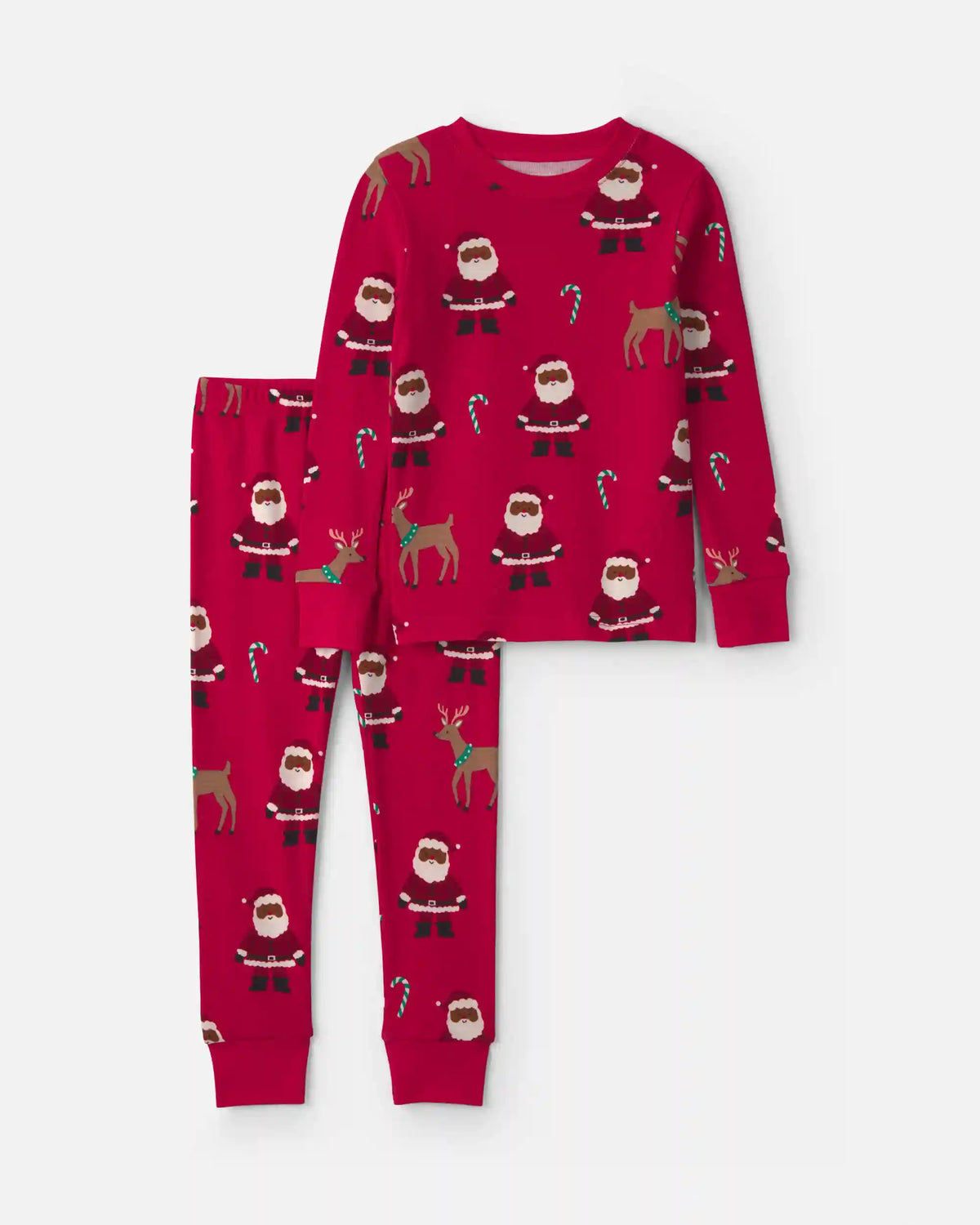 Baby 2-Piece Brown Santa Christmas 100% Cotton Snug Fit Pajama Set - Red
