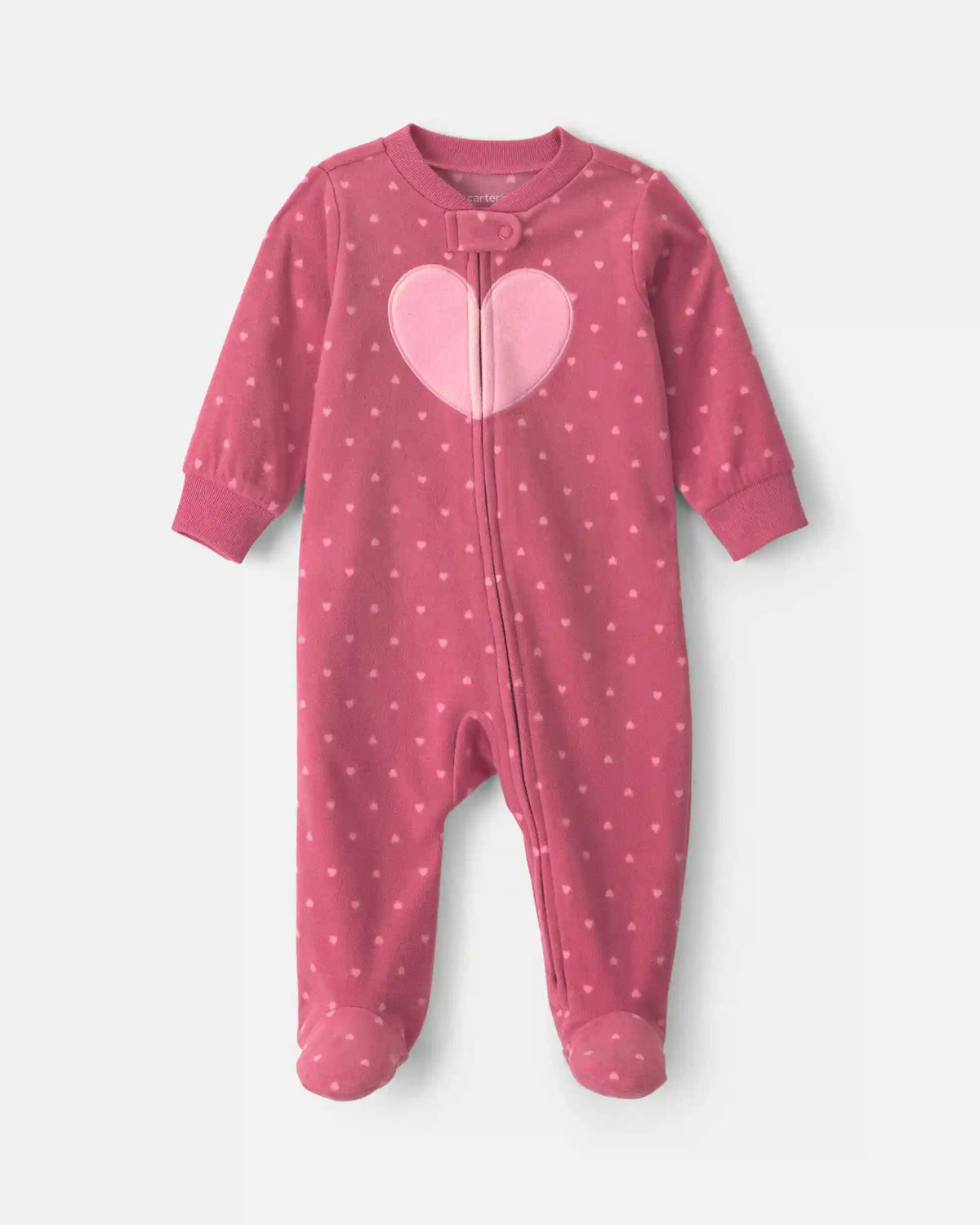 Baby Girl Heart Fleece 2-Way Zip Sleep & Play Pajamas - Pink