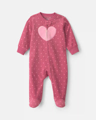 Baby Girl Heart Fleece 2-Way Zip Sleep & Play Pajamas - Pink