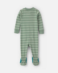 Baby Boy 1-Piece Dino Striped 2-Way Zip 100% Cotton Snug Fit Footed Pajama - Green