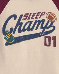 Boys 4-Piece 'Sleep Champs 01' 100% Cotton Snug Fit Pajama Set - Burgundy/Cream
