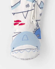 Baby Boy Shark 100% Cotton Snug Fit 1-Piece Pajama - Ivory/Blue
