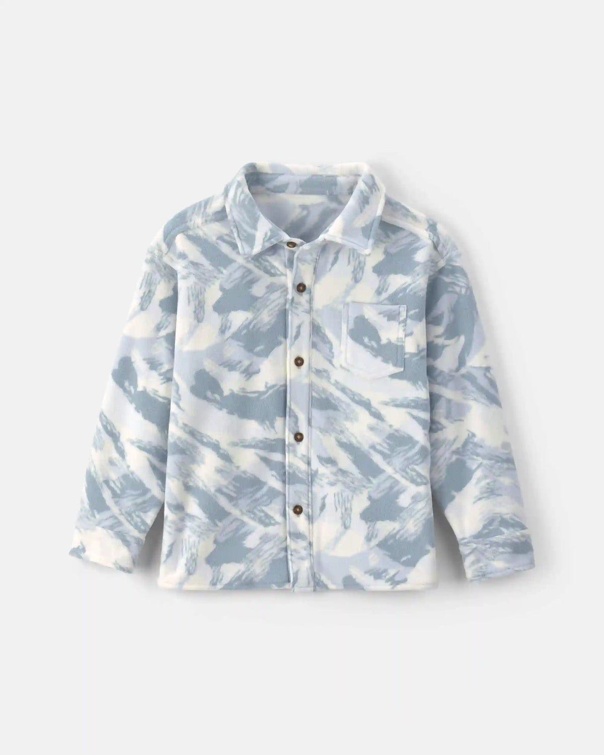 Boys Camo Fleece Long-Sleeve Button-Down Shirt - Grey/White