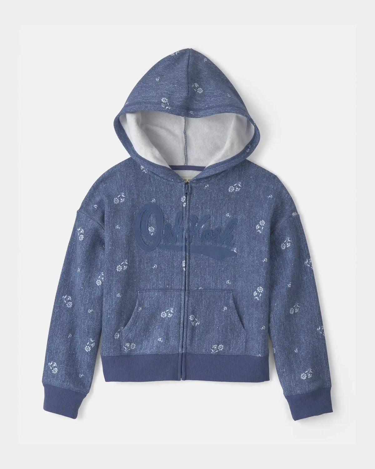 Girls Floral OshKosh Logo Zip-Up Hoodie - Blue