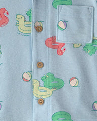 Baby Boy Pool Floatie Short-Sleeve Button-Down Shirt - Blue