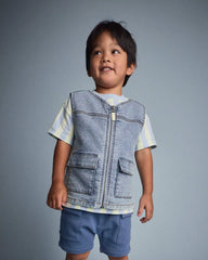 Toddler Boy Zip-Up Denim Vest with Pockets in Avenue Wash - Blue