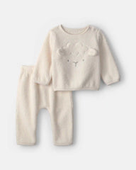 Baby 2-Piece Lamb Fleece Long-Sleeve Top & Pant Set - Cream