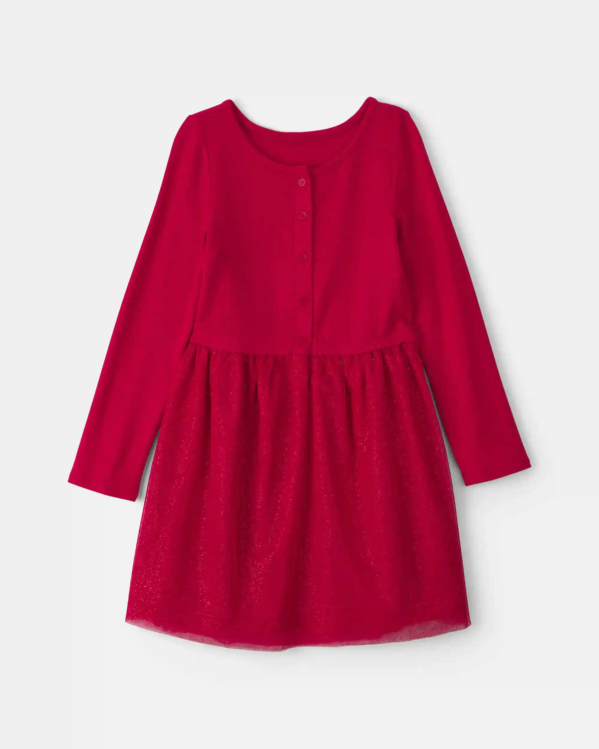 Girls Tulle Long-Sleeve Dress - Red