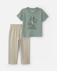 Toddler Boy 2-Piece Skateboard Short-Sleeve Top & Pant Set - Green/Cream