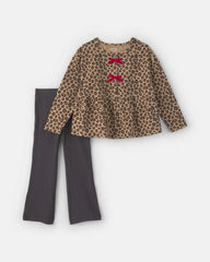 Baby Girl 2-Piece Leopard Long-Sleeve Top & Pant Set - Brown/Grey