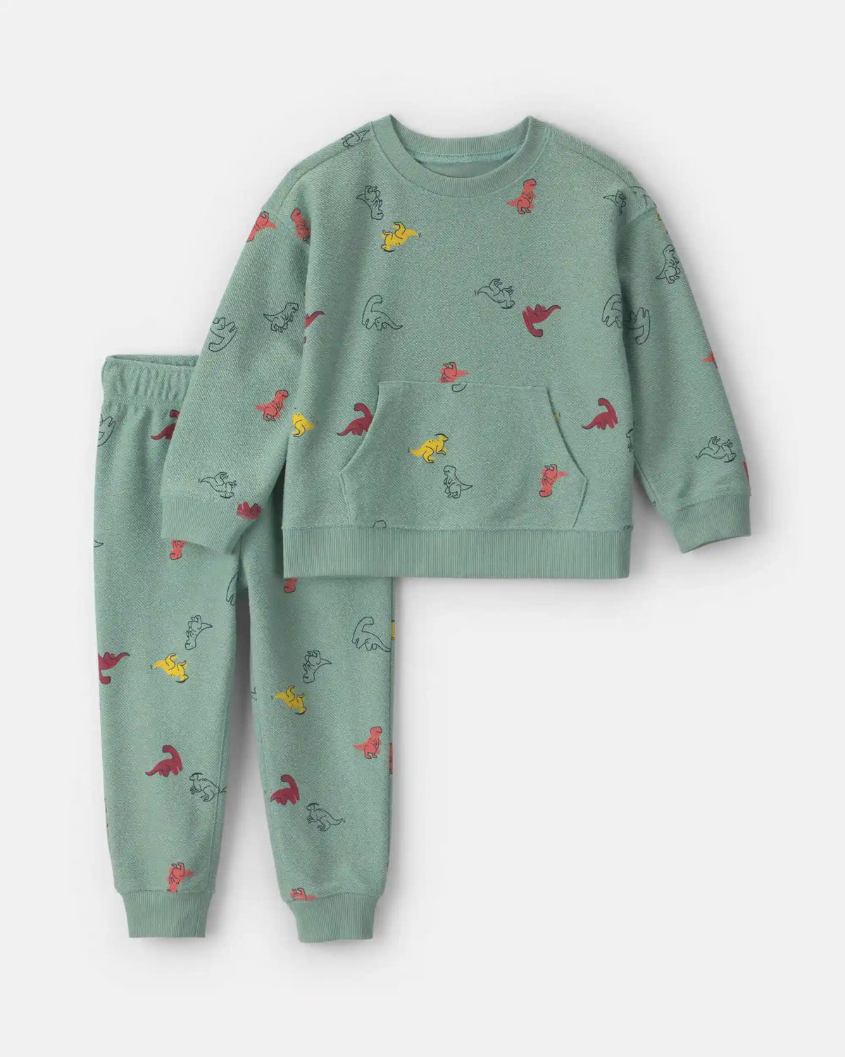 Toddler Boy 2-Piece Dinosaur French Terry Sweatshirt & Pant Set - Green