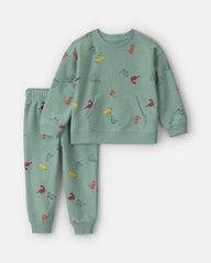 Toddler Boy 2-Piece Dinosaur French Terry Sweatshirt & Pant Set - Green