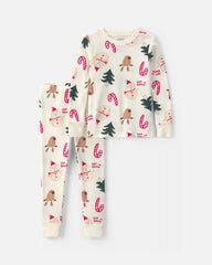 Baby 2-Piece Christmas Holiday Icon 100% Cotton Snug Fit Pajama Set - Cream