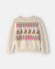 Toddler Girl Reindeer Fair Isle Sweater - Cream