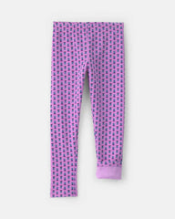 Kids Floral Fleece Pull-On Stretch Leggings - Purple