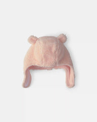Baby Girl Bear Teddy Fleece Hat & Mitten Set - Pink