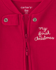 Baby 'My First Christmas' Cotton Thermal Sleep & Play Pajamas - Red