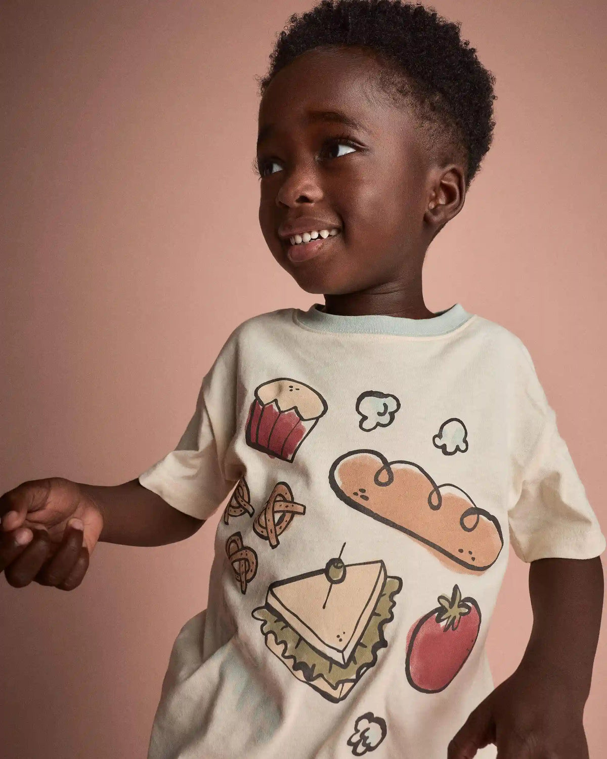 Toddler 'Happy Tummy' Relaxed Tee in Food Print - Cream