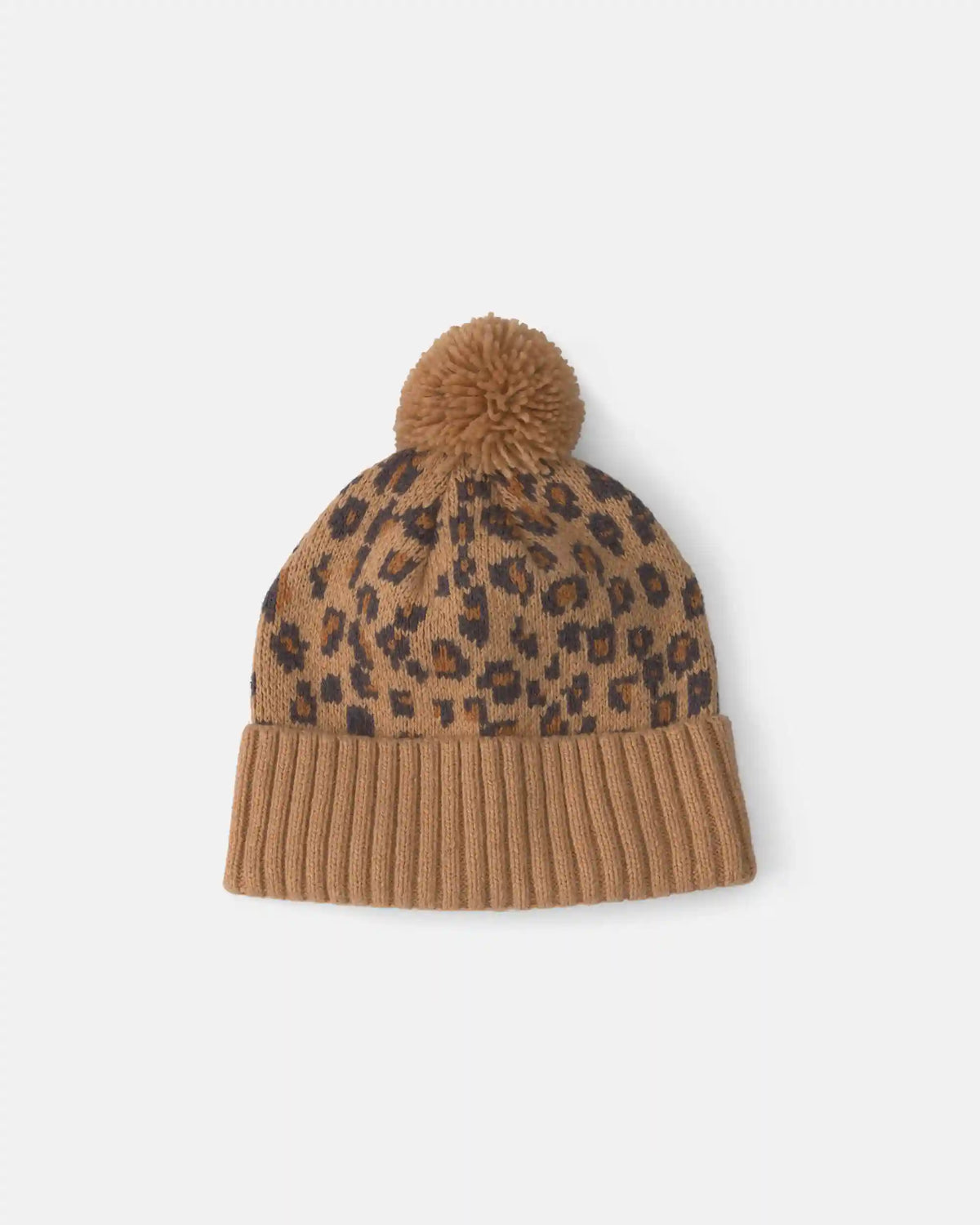 Toddler Girl Pom Leopard Beanie - Brown