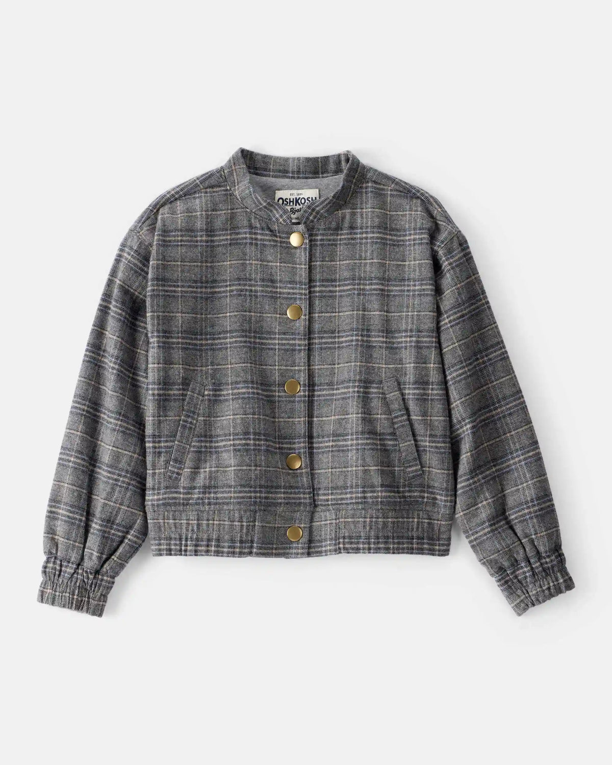 Girls Plaid Cotton Long-Sleeve Fashion Jacket - Grey