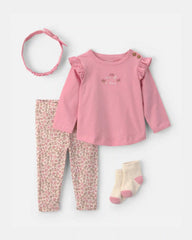 Baby Girl 4-Piece Long-Sleeve Top & Pant Set - Pink